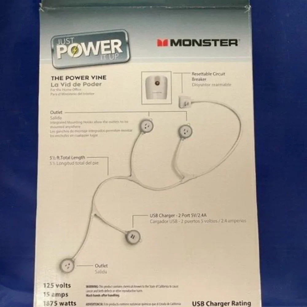 Monster Cable Just Power It Up 5-1/2 ft. L 3 outlets, 2 USB Flexible Power Strip